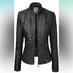 Womens Dressy Vegan Leather Biker Jacket